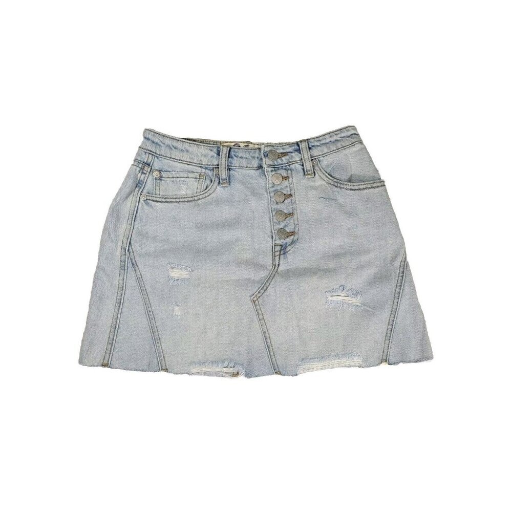 Free People Women's Skirt Size 26 Denim Indigo A line Distressed skirt (37)